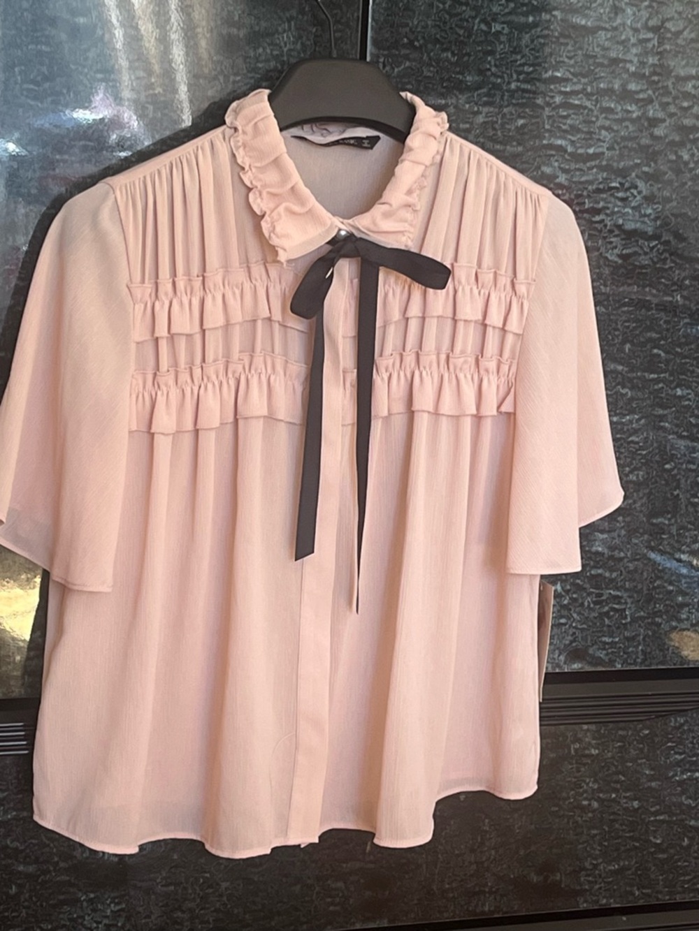 Zara Women's Blush Ruffle Tie-Neck Blouse